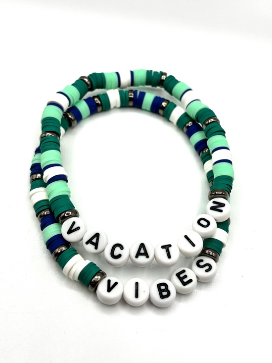 Handmade Jewelry - Vacation Vibes Stackable Beaded Bracelet Set - Teal & Blue